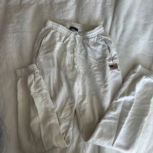 White Jogger Pants with Flag Patch